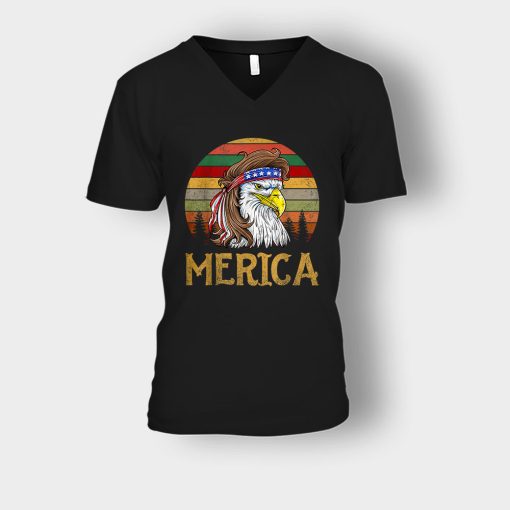 Merica-Eagle-America-4th-Of-July-Independence-Day-Patriot-Unisex-V-Neck-T-Shirt-Black