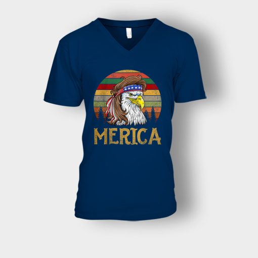 Merica-Eagle-America-4th-Of-July-Independence-Day-Patriot-Unisex-V-Neck-T-Shirt-Navy