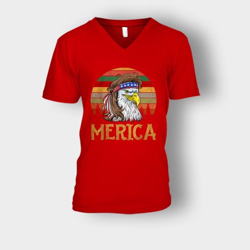 Merica-Eagle-America-4th-Of-July-Independence-Day-Patriot-Unisex-V-Neck-T-Shirt-Red