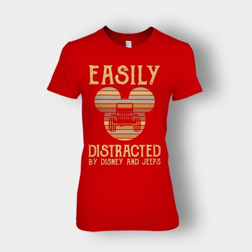 Mickey-Mouse-sunset-Easily-Distracted-By-Disney-And-Jeeps-Shirt-Ladies-T-Shirt-Red