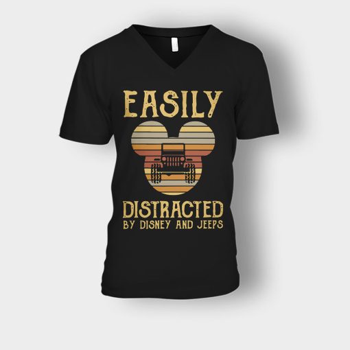 Mickey-Mouse-sunset-Easily-Distracted-By-Disney-And-Jeeps-Shirt-Unisex-V-Neck-T-Shirt-Black