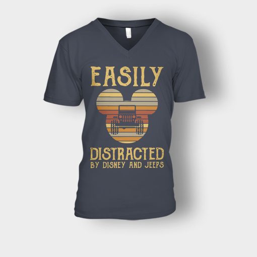 Mickey-Mouse-sunset-Easily-Distracted-By-Disney-And-Jeeps-Shirt-Unisex-V-Neck-T-Shirt-Dark-Heather