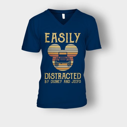 Mickey-Mouse-sunset-Easily-Distracted-By-Disney-And-Jeeps-Shirt-Unisex-V-Neck-T-Shirt-Navy