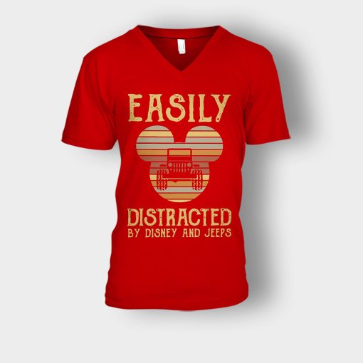 Mickey-Mouse-sunset-Easily-Distracted-By-Disney-And-Jeeps-Shirt-Unisex-V-Neck-T-Shirt-Red
