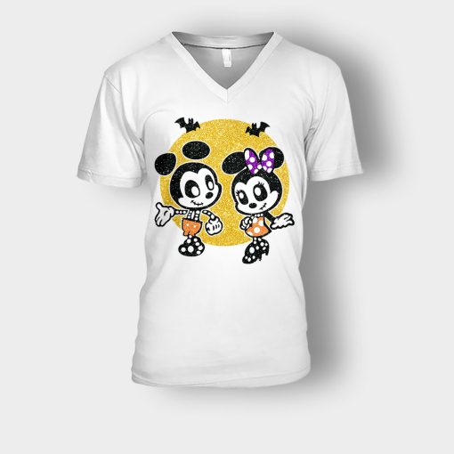 Minnie-Mickey-Skeleton-Halloween-Disney-Mickey-Inspired-Unisex-V-Neck-T-Shirt-White