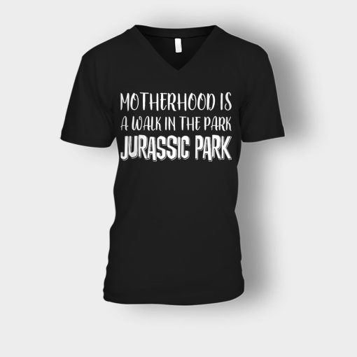 Motherhood-Is-Like-A-Walk-In-The-Park-Mothers-Day-Mom-Gift-Ideas-Unisex-V-Neck-T-Shirt-Black