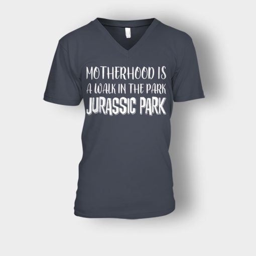 Motherhood-Is-Like-A-Walk-In-The-Park-Mothers-Day-Mom-Gift-Ideas-Unisex-V-Neck-T-Shirt-Dark-Heather