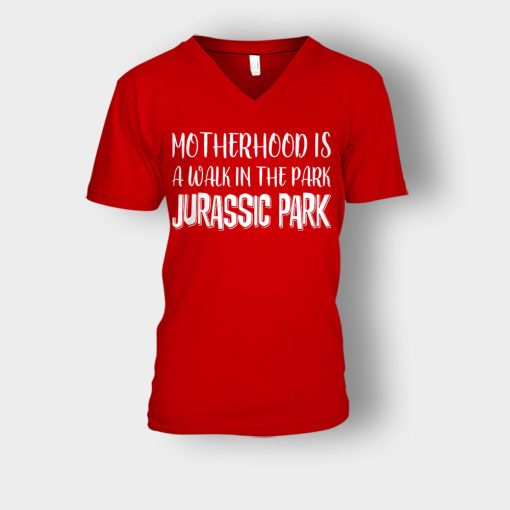 Motherhood-Is-Like-A-Walk-In-The-Park-Mothers-Day-Mom-Gift-Ideas-Unisex-V-Neck-T-Shirt-Red