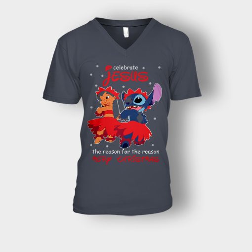 My-Celebrate-Jesus-Disney-Lilo-And-Stitch-Unisex-V-Neck-T-Shirt-Dark-Heather