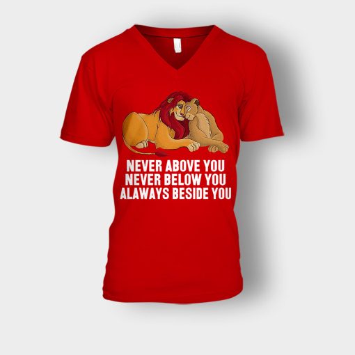 Never-Above-You-Never-Below-You-Always-Beside-You-The-Lion-King-Disney-Inspired-Unisex-V-Neck-T-Shirt-Red
