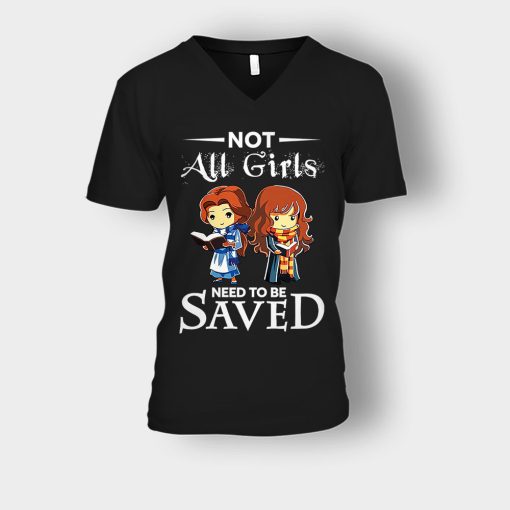 Not-All-Girls-Need-To-Be-Saved-Hermione-And-Belles-Disney-Beauty-And-The-Beast-Unisex-V-Neck-T-Shirt-Black