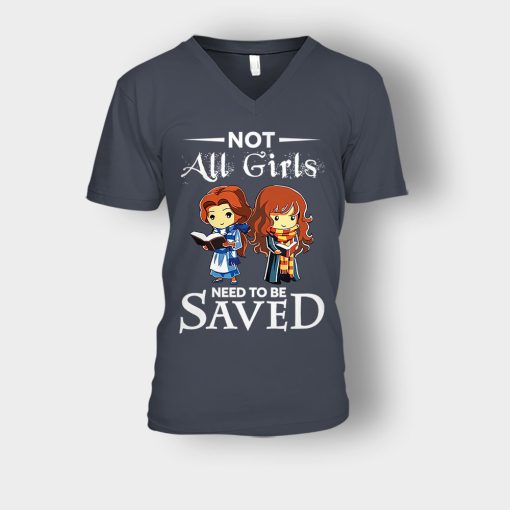 Not-All-Girls-Need-To-Be-Saved-Hermione-And-Belles-Disney-Beauty-And-The-Beast-Unisex-V-Neck-T-Shirt-Dark-Heather