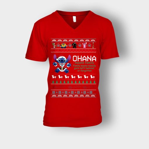 Ohana-Ugly-Knit-Disney-Lilo-And-Stitch-Unisex-V-Neck-T-Shirt-Red