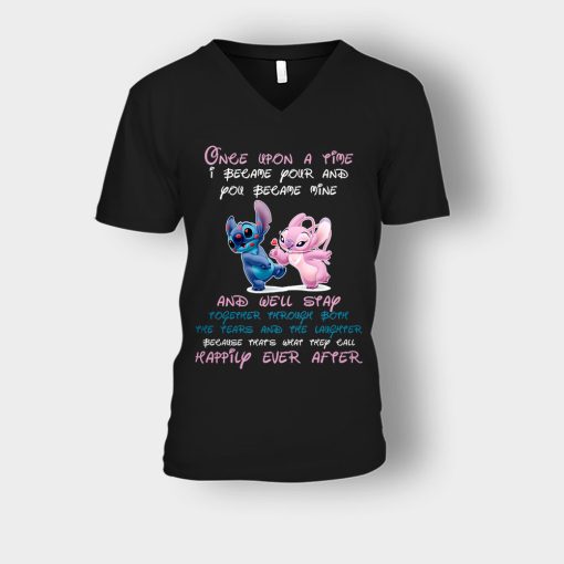 Once-Upon-A-Time-Disney-Lilo-And-Stitch-Unisex-V-Neck-T-Shirt-Black