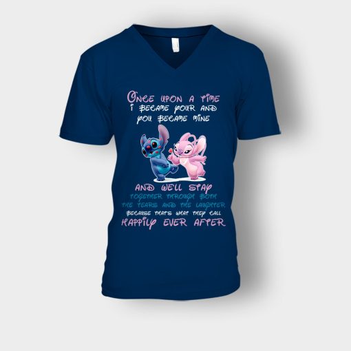 Once-Upon-A-Time-Disney-Lilo-And-Stitch-Unisex-V-Neck-T-Shirt-Navy