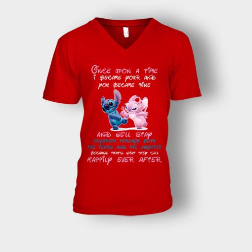 Once-Upon-A-Time-Disney-Lilo-And-Stitch-Unisex-V-Neck-T-Shirt-Red