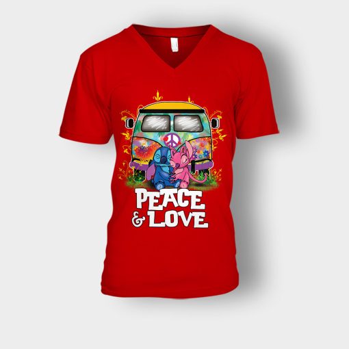 Peace-And-Love-Disney-Lilo-And-Stitch-Unisex-V-Neck-T-Shirt-Red