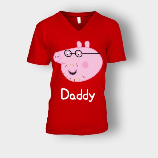 Peppa-Pig-Daddy-Pig-Unisex-V-Neck-T-Shirt-Red