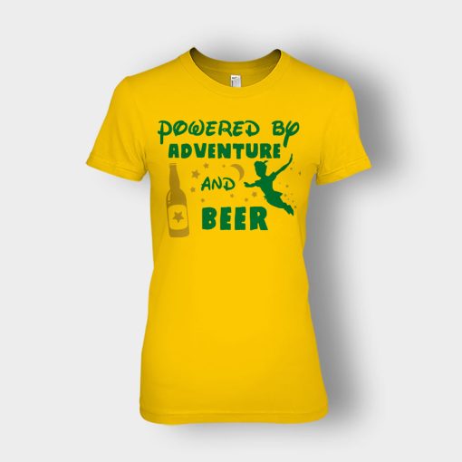 Powered-By-Adventure-and-Beer-Disney-Peter-Pan-Ladies-T-Shirt-Gold