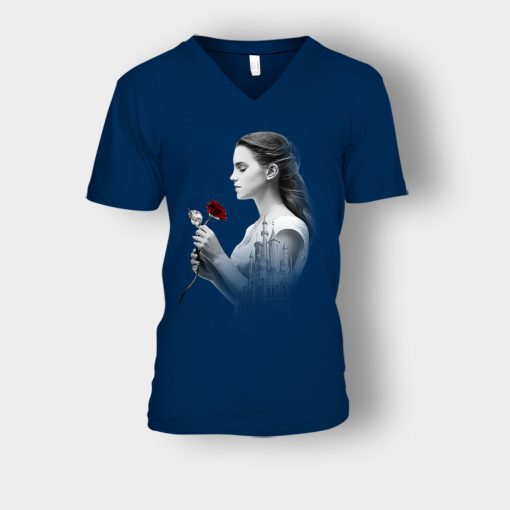 Princess-Trapped-In-Castle-Disney-Beauty-And-The-Beast-Unisex-V-Neck-T-Shirt-Navy
