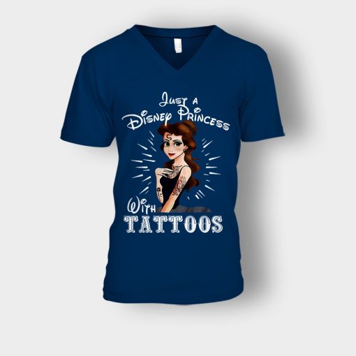 Princess-With-Tattoos-Disney-Unisex-V-Neck-T-Shirt-Navy