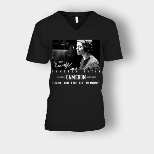 RIP-Cameron-Boyce-thanks-for-memories-Signature-Unisex-V-Neck-T-Shirt-Black