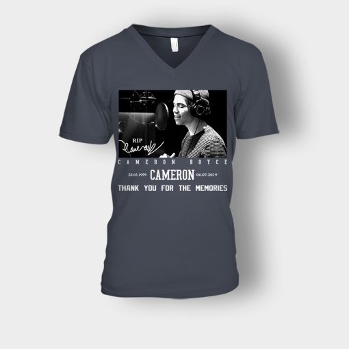 RIP-Cameron-Boyce-thanks-for-memories-Signature-Unisex-V-Neck-T-Shirt-Dark-Heather