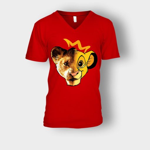 Simba-Old-And-New-Version-The-Lion-King-Disney-Inspired-Unisex-V-Neck-T-Shirt-Red