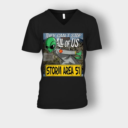 Storm-Area-51-Aliens-they-cant-stop-all-of-us-Unisex-V-Neck-T-Shirt-Black