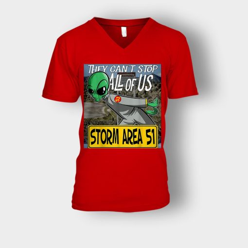 Storm-Area-51-Aliens-they-cant-stop-all-of-us-Unisex-V-Neck-T-Shirt-Red