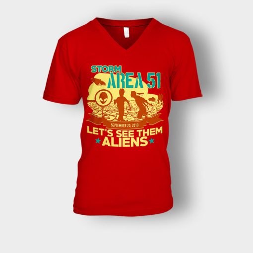 Storm-Area-51-Lets-see-them-Aliens-September-20-2019-Unisex-V-Neck-T-Shirt-Red