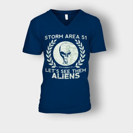 Storm-Area-51-September-20-Unisex-V-Neck-T-Shirt-Navy