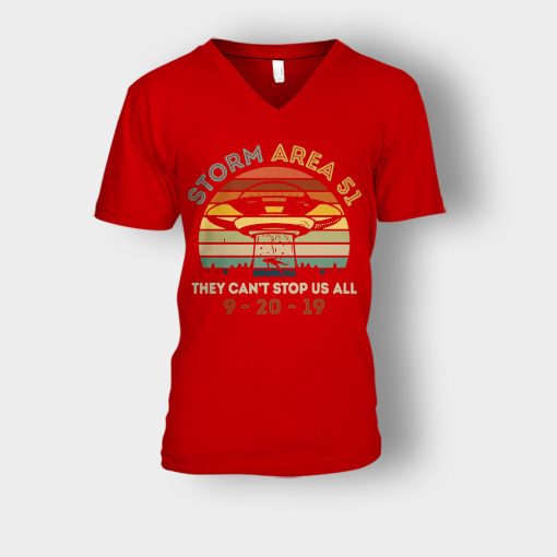 Storm-Area-51-They-cant-stop-us-all-UFO-vintage-Unisex-V-Neck-T-Shirt-Red