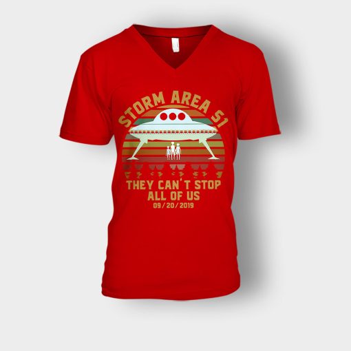 Storm-Area-51-they-cant-stop-all-of-us-September-retro-Unisex-V-Neck-T-Shirt-Red