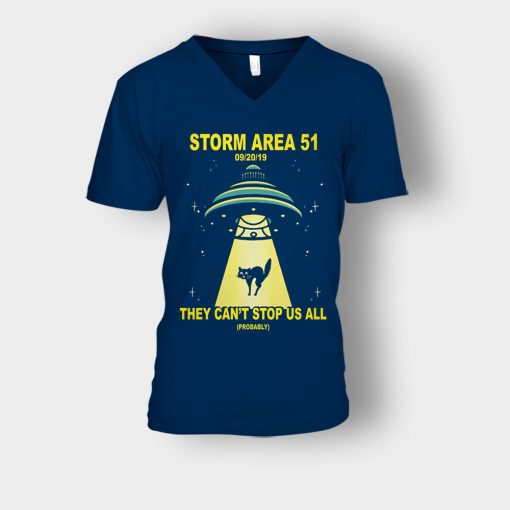 Storm-Area-51-they-cant-stop-us-09.20.2019-Unisex-V-Neck-T-Shirt-Navy