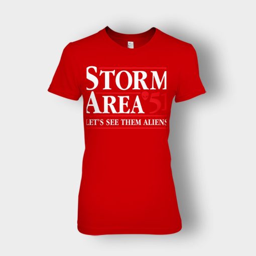 Storm-area-51-lets-see-them-aliens-Ladies-T-Shirt-Red