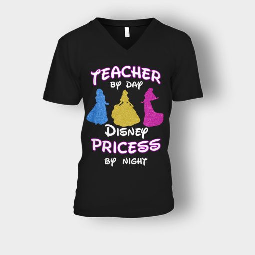 Teacher-By-Day-Magical-Princess-By-Night-Disney-Inspired-Unisex-V-Neck-T-Shirt-Black