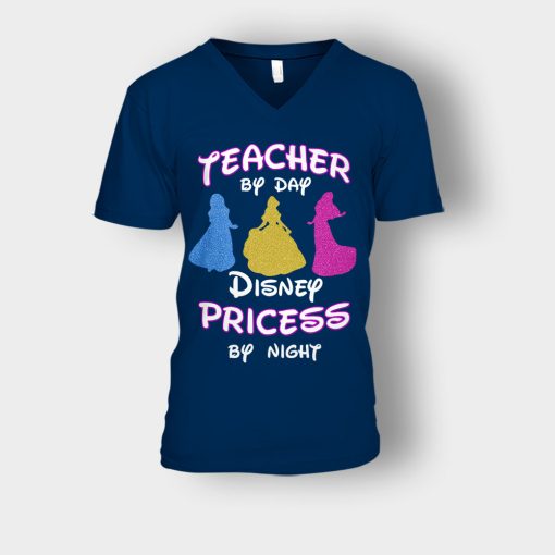 Teacher-By-Day-Magical-Princess-By-Night-Disney-Inspired-Unisex-V-Neck-T-Shirt-Navy