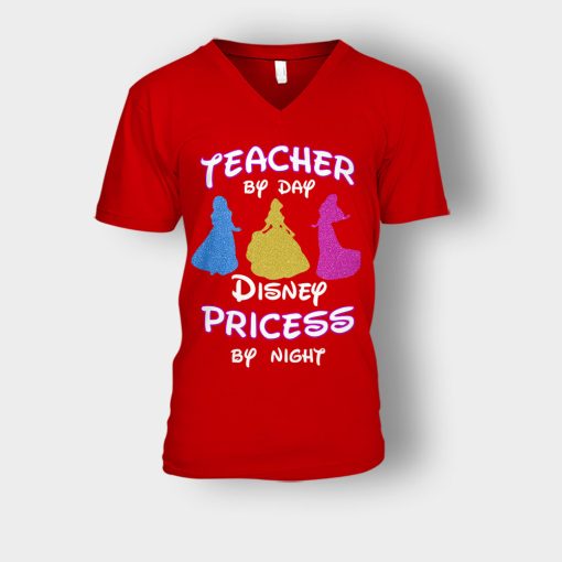 Teacher-By-Day-Magical-Princess-By-Night-Disney-Inspired-Unisex-V-Neck-T-Shirt-Red