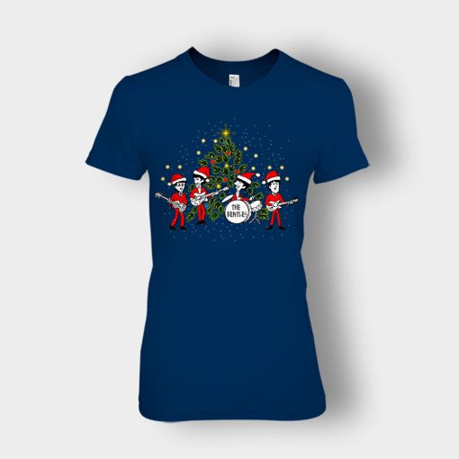 The-Beatles-Santa-Claus-Christmas-Ladies-T-Shirt-Navy