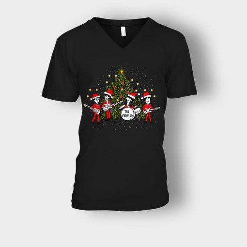 The-Beatles-Santa-Claus-Christmas-Unisex-V-Neck-T-Shirt-Black