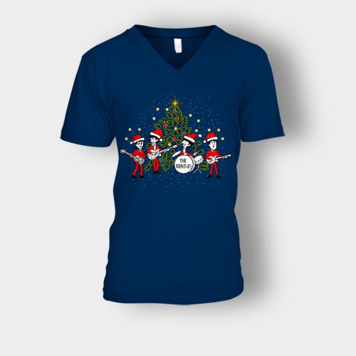 The-Beatles-Santa-Claus-Christmas-Unisex-V-Neck-T-Shirt-Navy