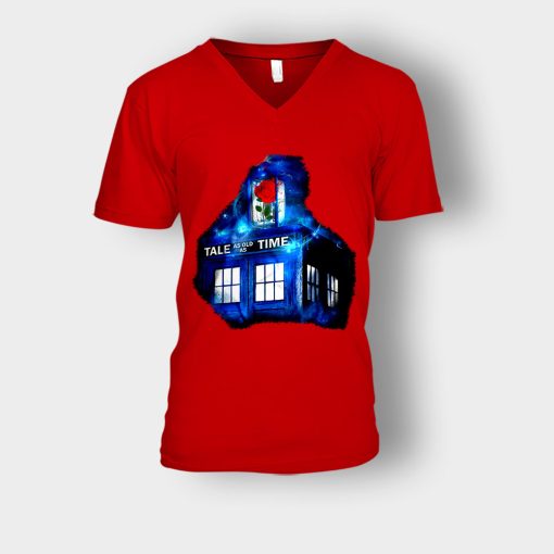 The-Blue-Rose-Disney-Beauty-And-The-Beast-Unisex-V-Neck-T-Shirt-Red