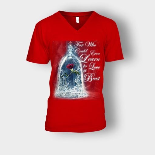 The-Rose-Disney-Beauty-And-The-Beast-Unisex-V-Neck-T-Shirt-Red