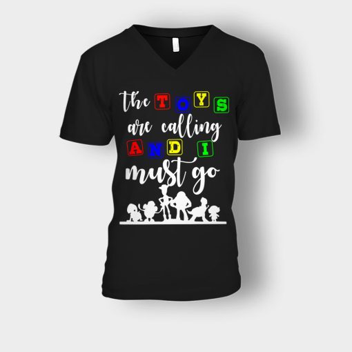 The-Toys-are-Calling-and-I-Must-Go-Disney-Toy-Story-Unisex-V-Neck-T-Shirt-Black