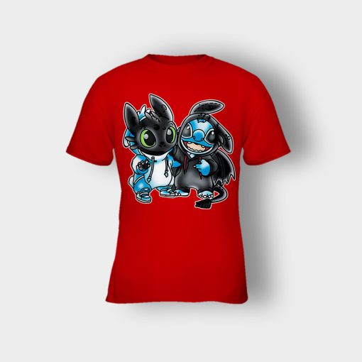 Toothless-And-Disney-Lilo-And-Stitch-Kids-T-Shirt-Red