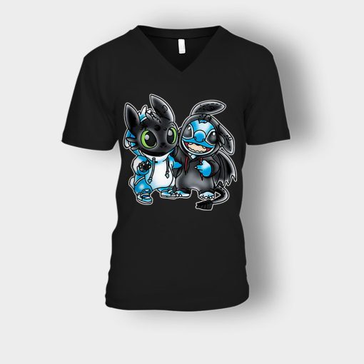 Toothless-And-Disney-Lilo-And-Stitch-Unisex-V-Neck-T-Shirt-Black