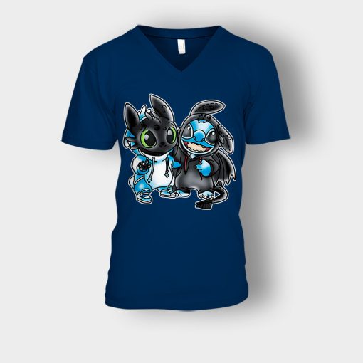 Toothless-And-Disney-Lilo-And-Stitch-Unisex-V-Neck-T-Shirt-Navy