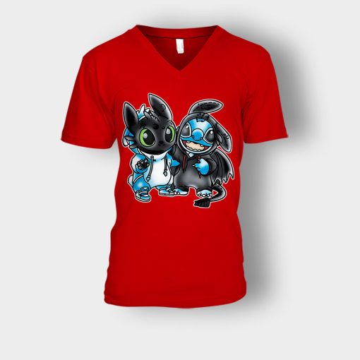 Toothless-And-Disney-Lilo-And-Stitch-Unisex-V-Neck-T-Shirt-Red