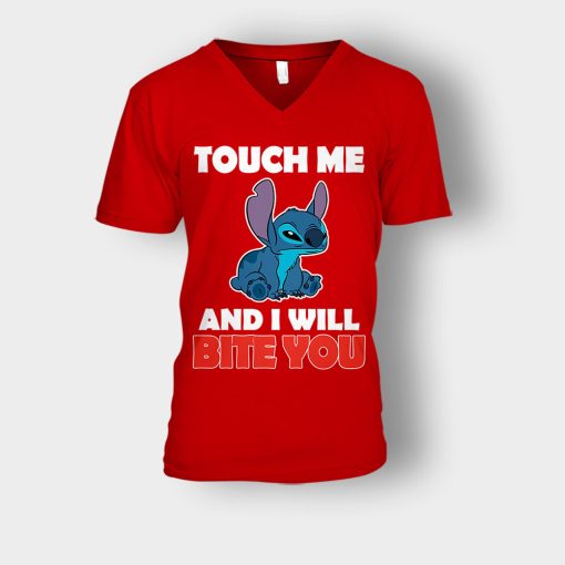 Touch-Me-And-I-Will-Bite-You-Disney-Lilo-And-Stitch-Unisex-V-Neck-T-Shirt-Red
